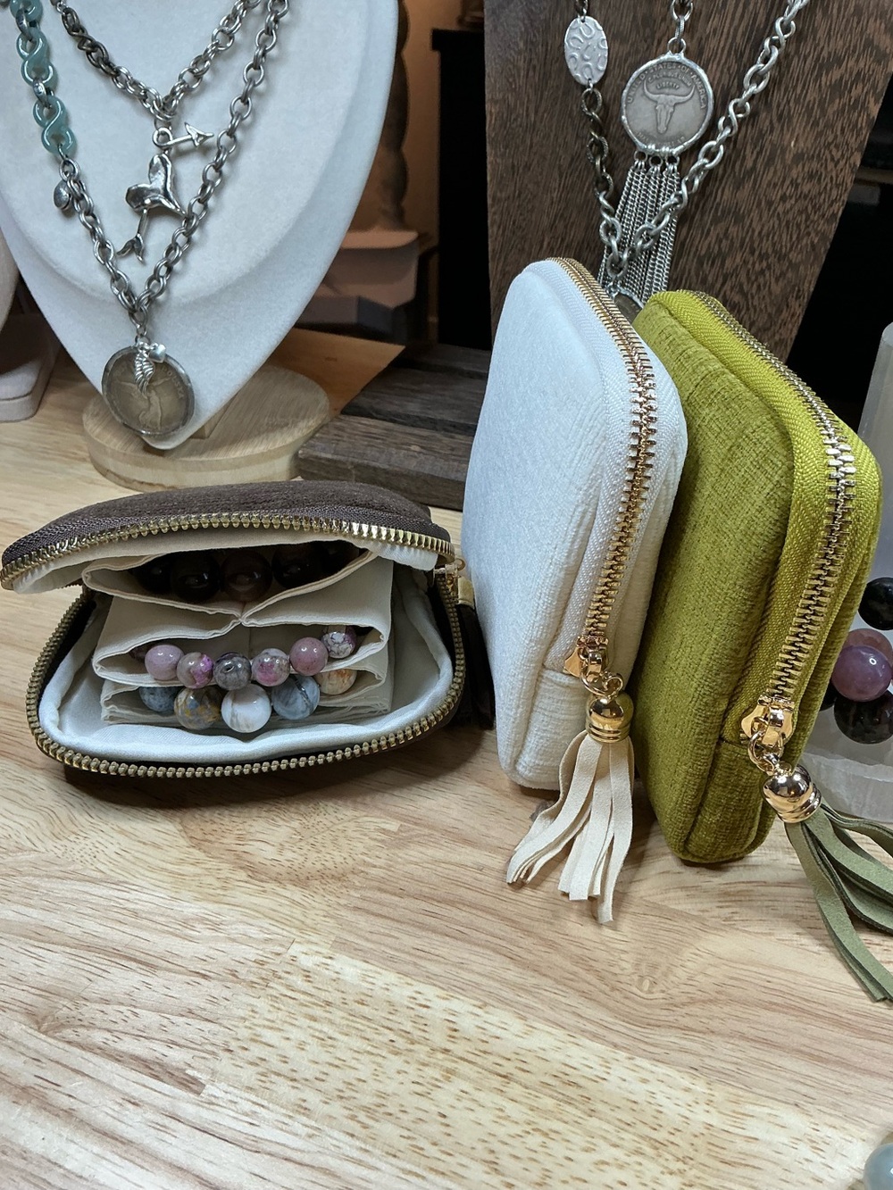 Jewelry Travel Pouches Colors Ivory, Chocolate, Peridot, Blue, Pink (price/ea) - Picture 3 of 5